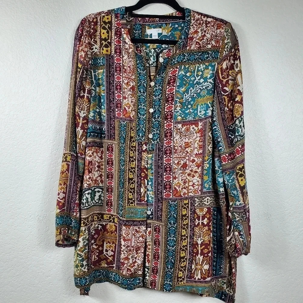J. Jill Button Down Blouse Size Medium Coastal grama summer beach
